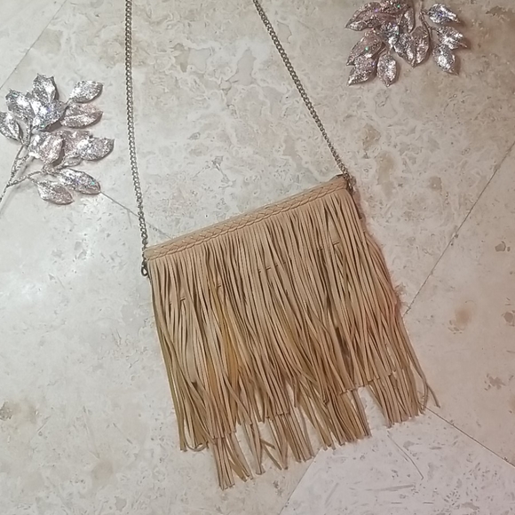 Handbags - Tan faux leather purse with tassels